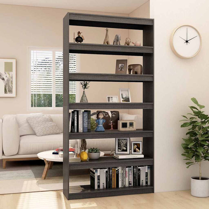 Bibliotecă/Separator cameră, gri, 100x30x200 cm, lemn masiv pin WALTI