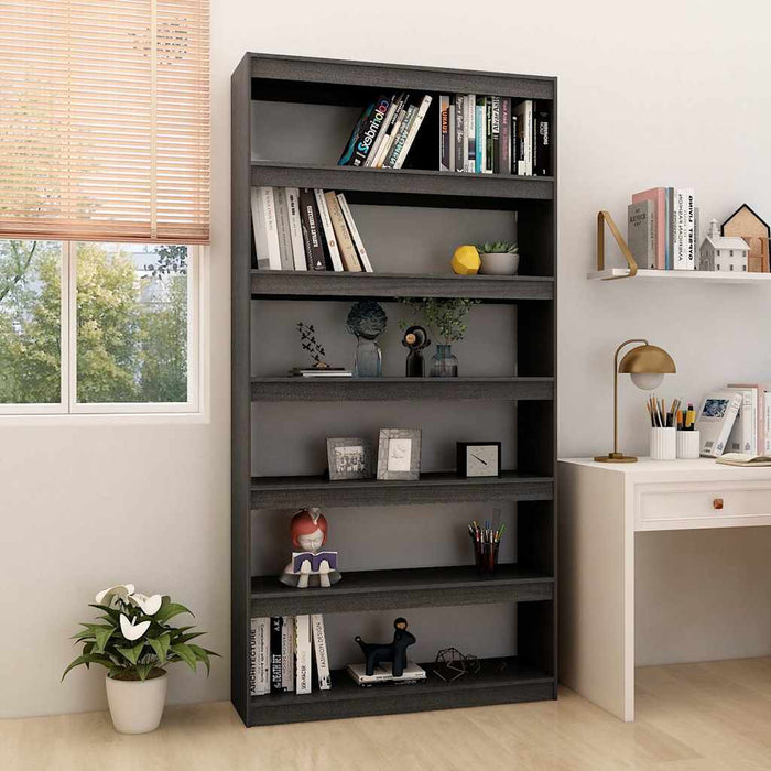 Bibliotecă/Separator cameră, gri, 100x30x200 cm, lemn masiv pin WALTI