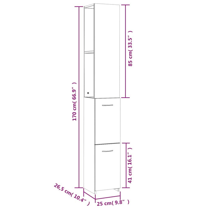 Dulap de baie, alb, 25x26,5x170 cm, lemn prelucrat - WALTI WALTI