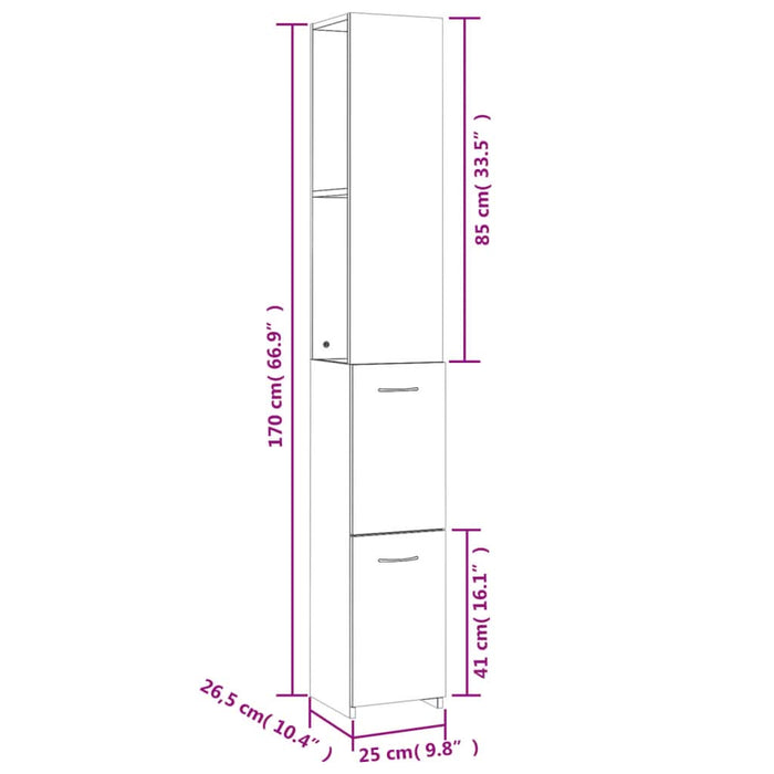 Dulap de baie, stejar sonoma, 25x26,5x170 cm, lemn prelucrat - WALTI WALTI