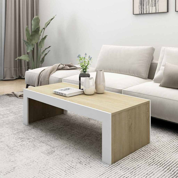 Măsuță de cafea alb și stejar sonoma 110x50x35cm lemn prelucrat WALTI