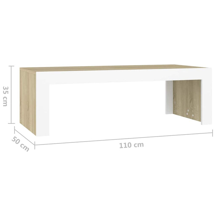 Măsuță de cafea alb și stejar sonoma 110x50x35cm lemn prelucrat WALTI
