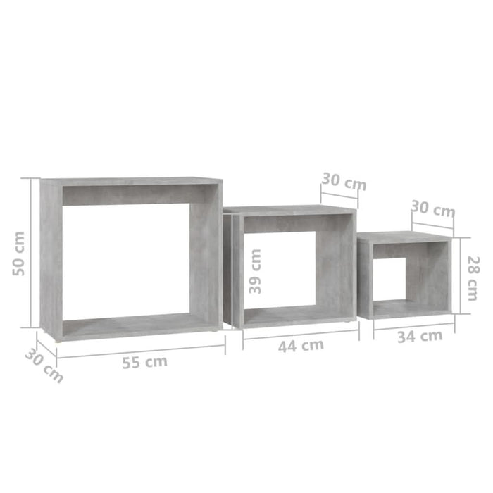 Măsuțe suprapuse, 3 buc., gri beton, PAL - WALTI WALTI