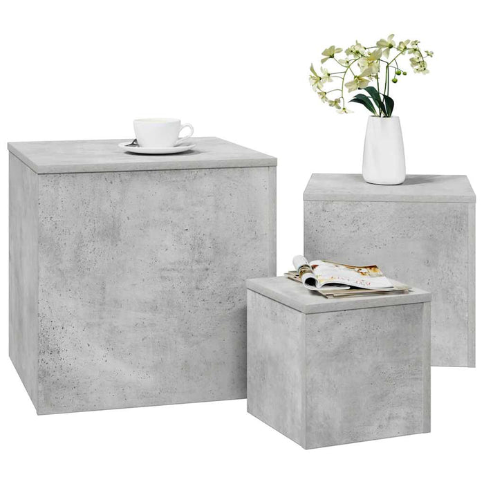Mese laterale, 3 buc., gri beton, lemn compozit - WALTI WALTI