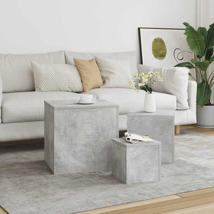 Mese laterale, 3 buc., gri beton, lemn compozit - WALTI WALTI