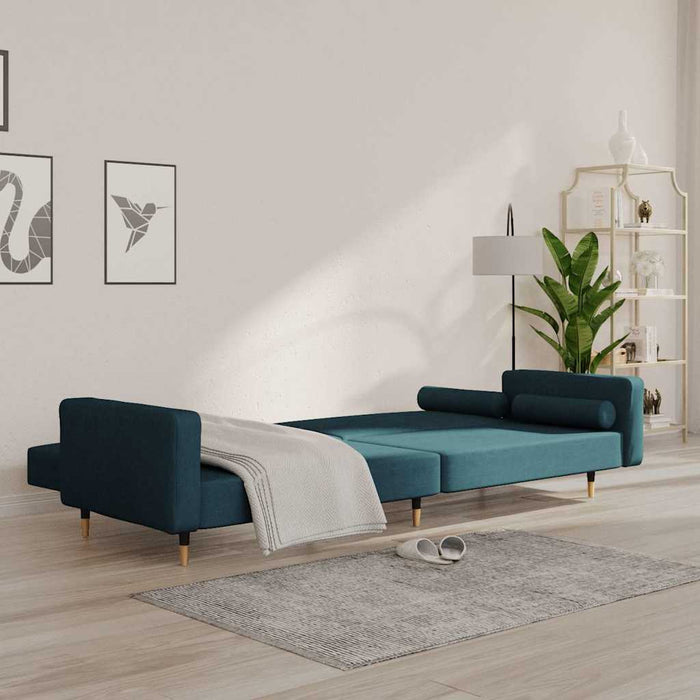 Canapea extensibilă cu 2 locuri, 2 perne, albastru, catifea WALTI