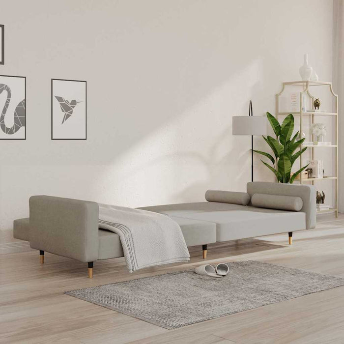 Canapea extensibilă cu 2 locuri, 2 perne, gri deschis, catifea WALTI