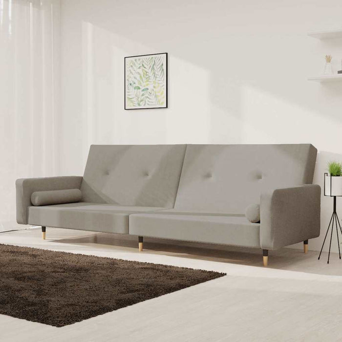 Canapea extensibilă cu 2 locuri, 2 perne, gri deschis, catifea WALTI