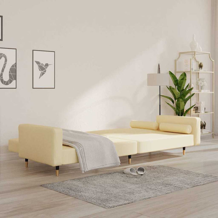 Canapea extensibilă cu 2 locuri, 2 perne, crem, catifea WALTI