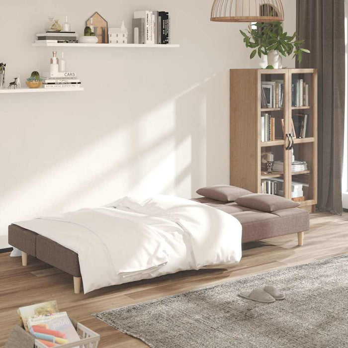 Canapea cu 2 locuri, cu 2 perne, gri taupe, material textil WALTI
