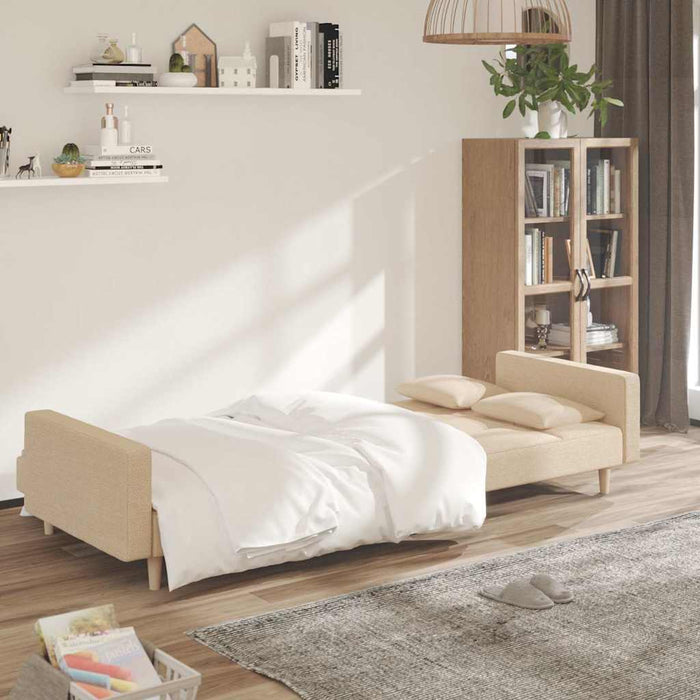 Canapea extensibilă cu 2 locuri, 2 perne, crem, textil WALTI