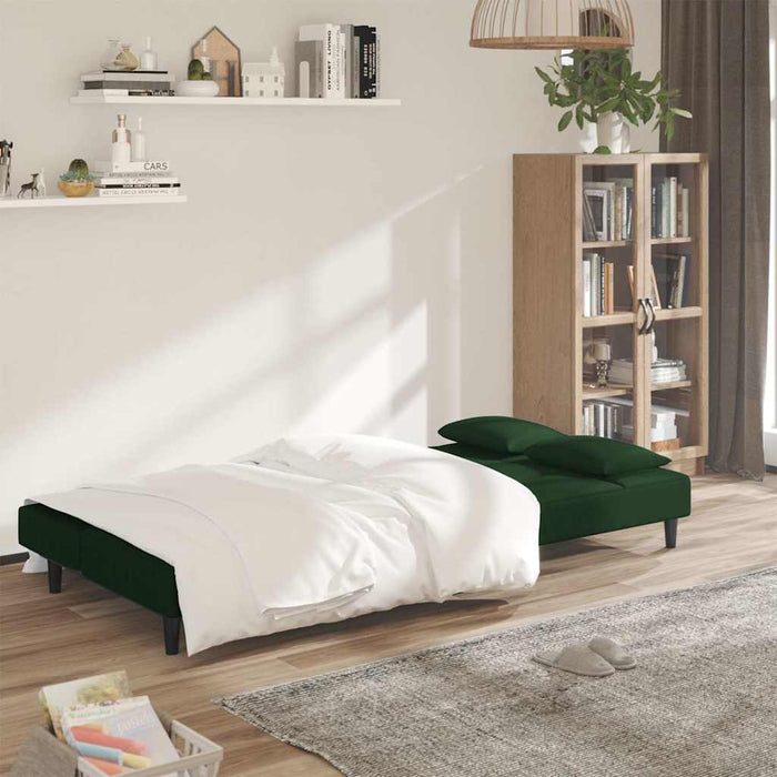 Canapea extensibilă cu 2 locuri, 2 perne, verde închis, catifea WALTI