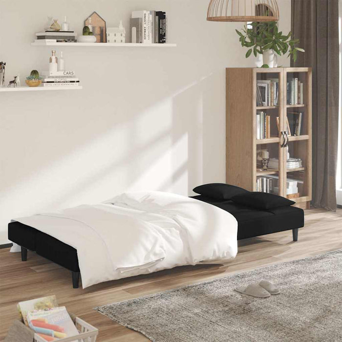 Canapea extensibilă cu 2 locuri, 2 perne, negru, catifea WALTI
