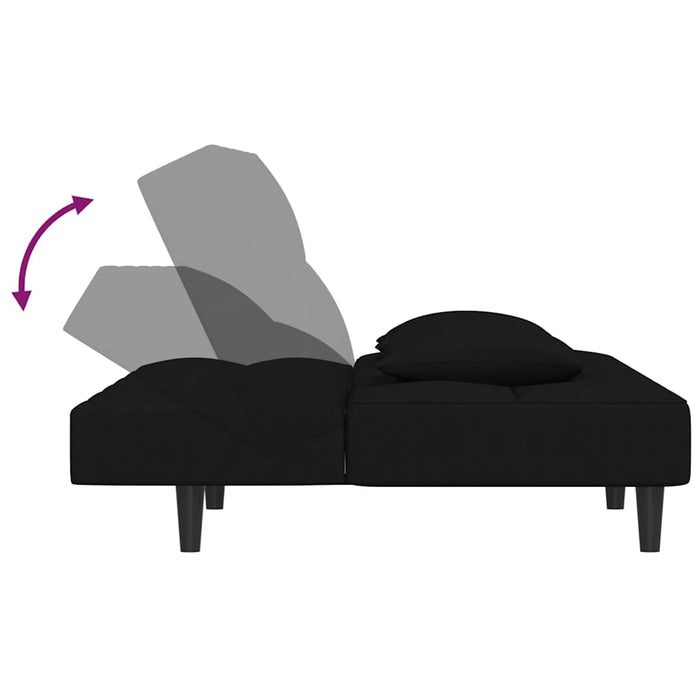 Canapea extensibilă cu 2 locuri, 2 perne, negru, catifea WALTI