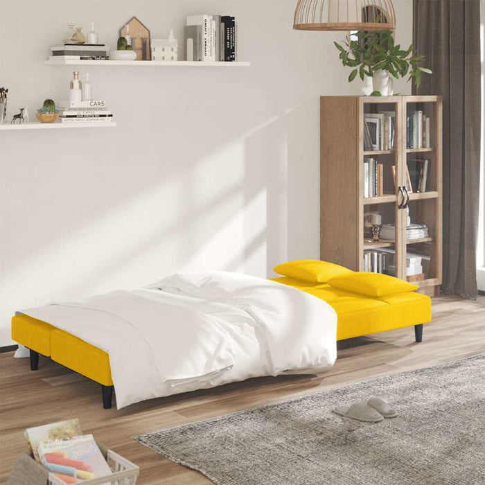Canapea extensibilă cu 2 locuri, 2 perne, galben, catifea WALTI