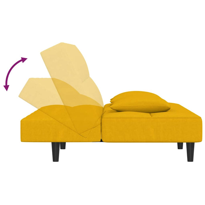 Canapea extensibilă cu 2 locuri, 2 perne, galben, catifea WALTI