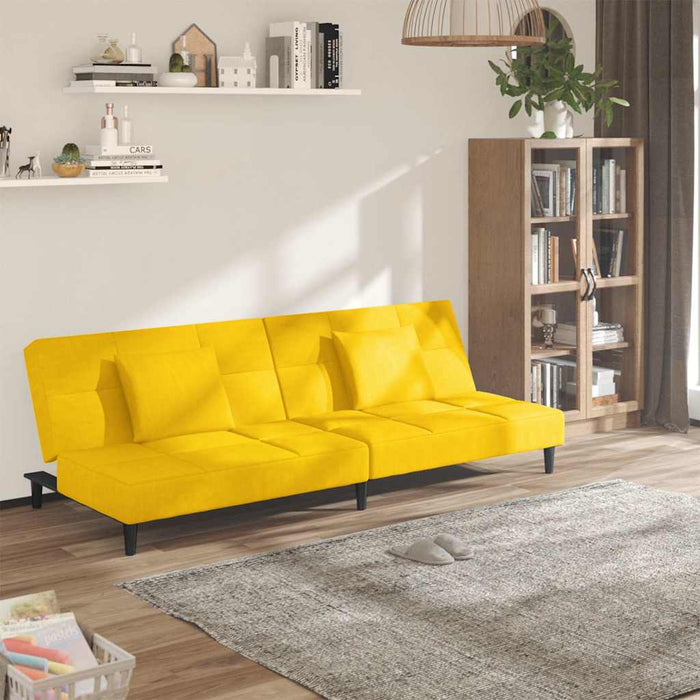 Canapea extensibilă cu 2 locuri, 2 perne, galben, catifea WALTI