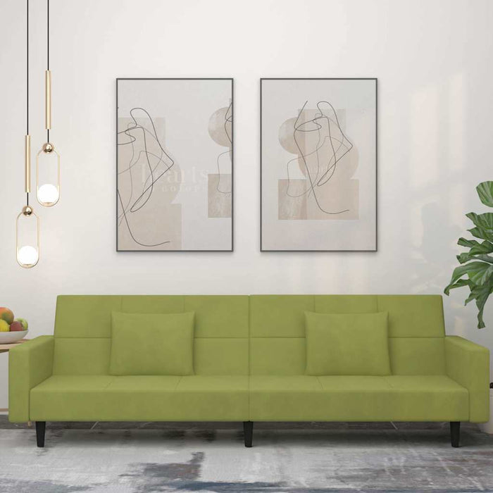 Canapea extensibilă cu 2 locuri, 2 perne, verde deschis catifea WALTI