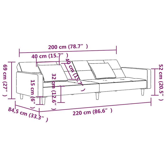 Canapea extensibilă cu 2 locuri, 2 perne, galben, catifea WALTI