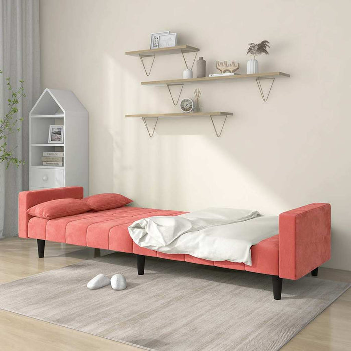 Canapea extensibilă cu 2 locuri, 2 perne, roz, catifea WALTI