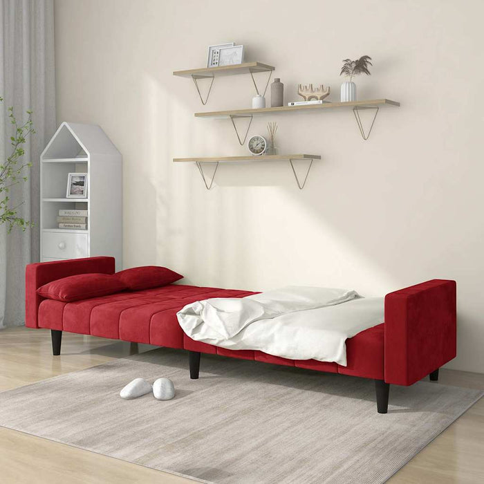 Canapea extensibilă cu 2 locuri, 2 perne, roșu vin, catifea WALTI