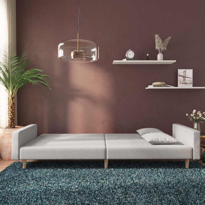 Canapea extensibilă cu 2 locuri, 2 perne, gri deschis, textil WALTI
