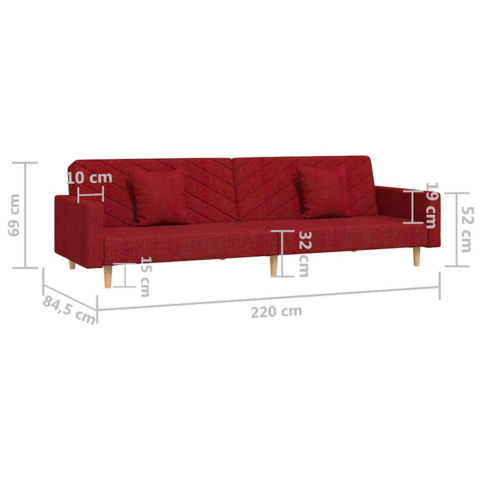 Canapea extensibilă cu 2 locuri, 2 perne, roșu vin, textil WALTI
