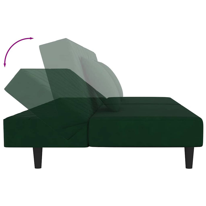 Canapea extensibilă cu 2 locuri, 2 perne, verde închis catifea WALTI