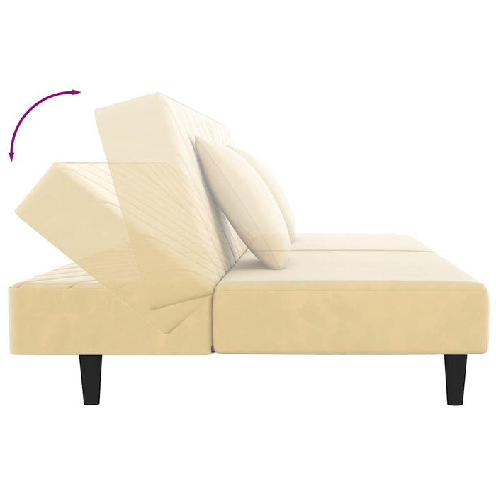 Canapea extensibilă cu 2 locuri, 2 perne, crem, catifea WALTI