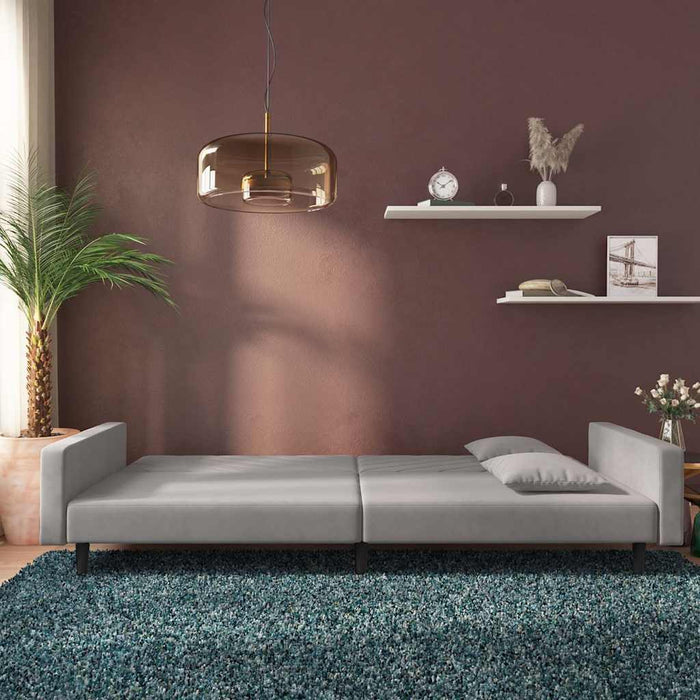 Canapea extensibilă cu 2 locuri, 2 perne, gri deschis catifea WALTI
