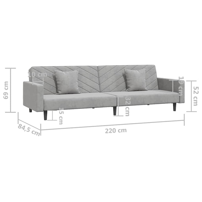 Canapea extensibilă cu 2 locuri, 2 perne, gri deschis catifea WALTI