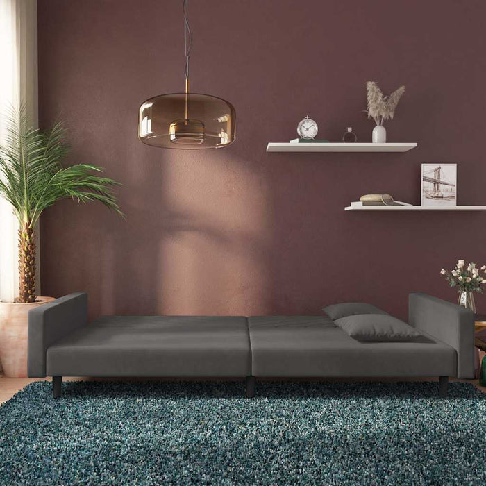 Canapea extensibilă cu 2 locuri, 2 perne, gri închis, catifea WALTI