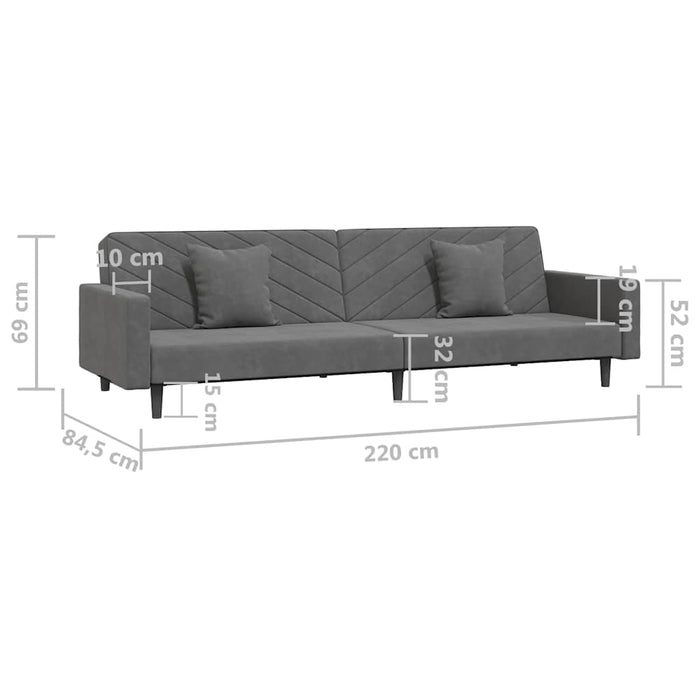 Canapea extensibilă cu 2 locuri, 2 perne, gri închis, catifea WALTI