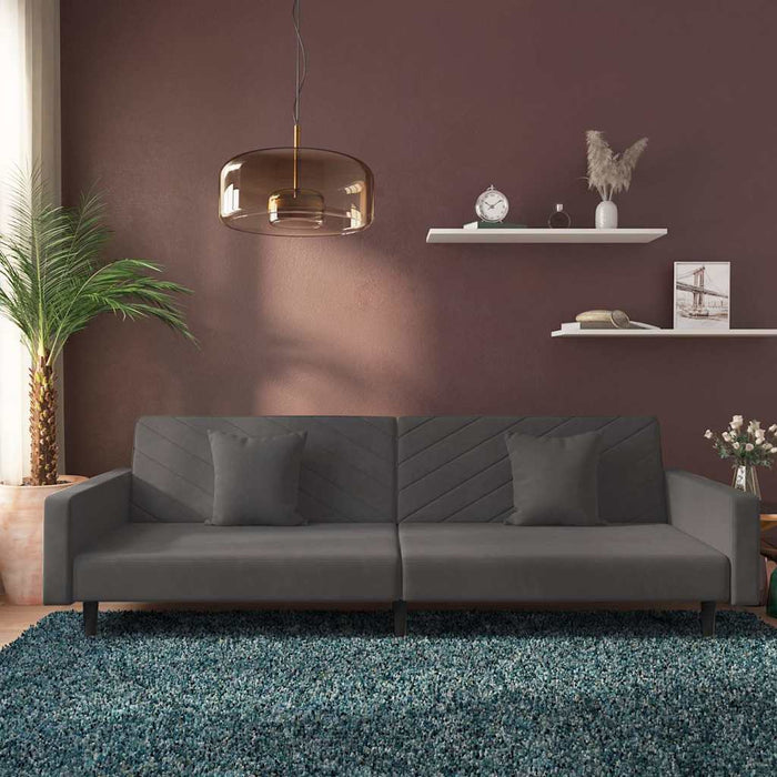 Canapea extensibilă cu 2 locuri, 2 perne, gri închis, catifea WALTI