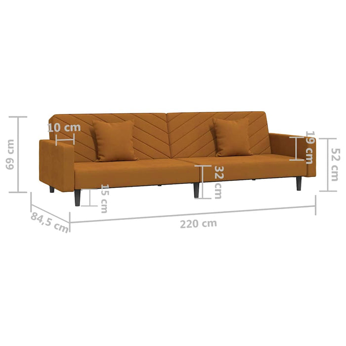 Canapea extensibilă cu 2 locuri, 2 perne, maro, catifea WALTI