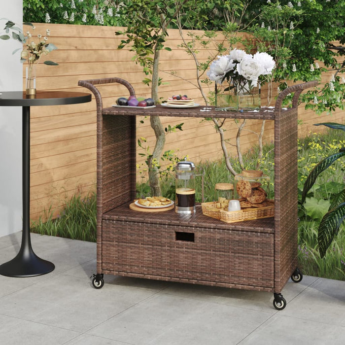 Cărucior de bar cu sertar, maro, 100x45x97 cm, poliratan - WALTI WALTI