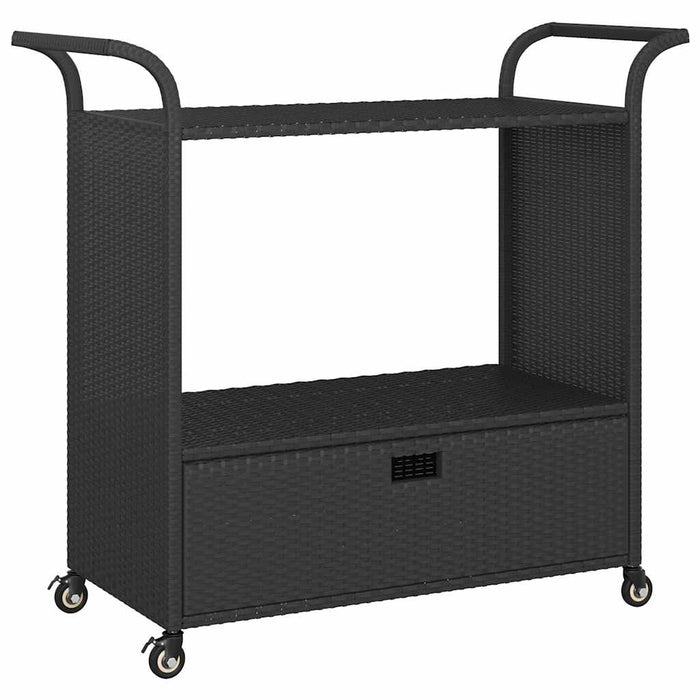 Cărucior de bar cu sertar, negru, 100x45x97 cm, poliratan WALTI