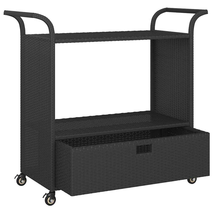 Cărucior de bar cu sertar, negru, 100x45x97 cm, poliratan WALTI
