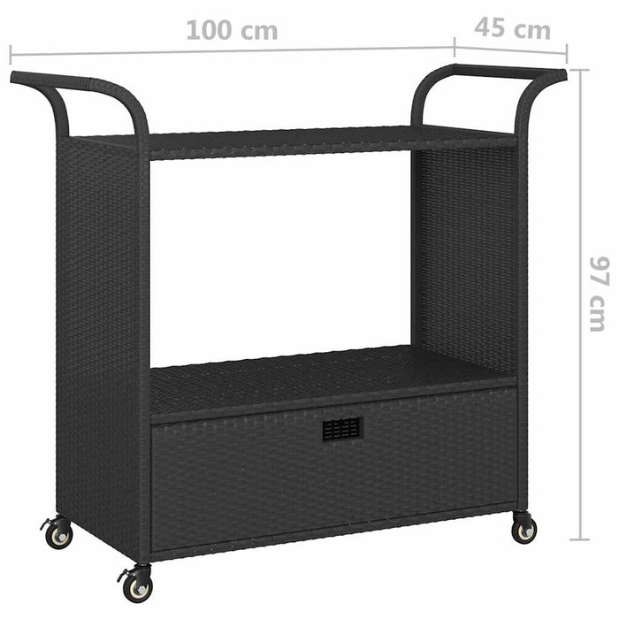 Cărucior de bar cu sertar, negru, 100x45x97 cm, poliratan WALTI