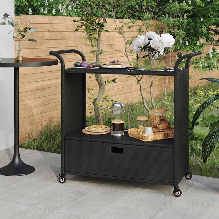 Cărucior de bar cu sertar, negru, 100x45x97 cm, poliratan WALTI