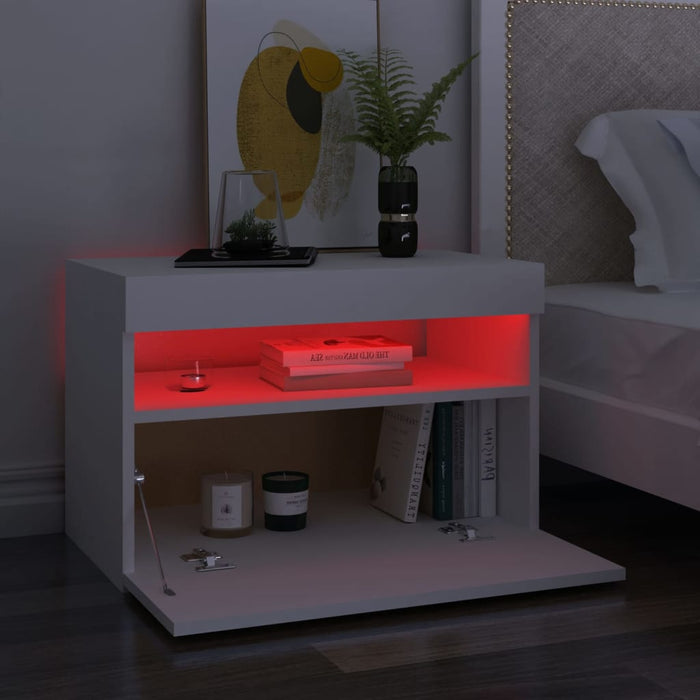 Noptieră cu lumini LED, alb, 60x35x40 cm, lemn prelucrat - WALTI WALTI