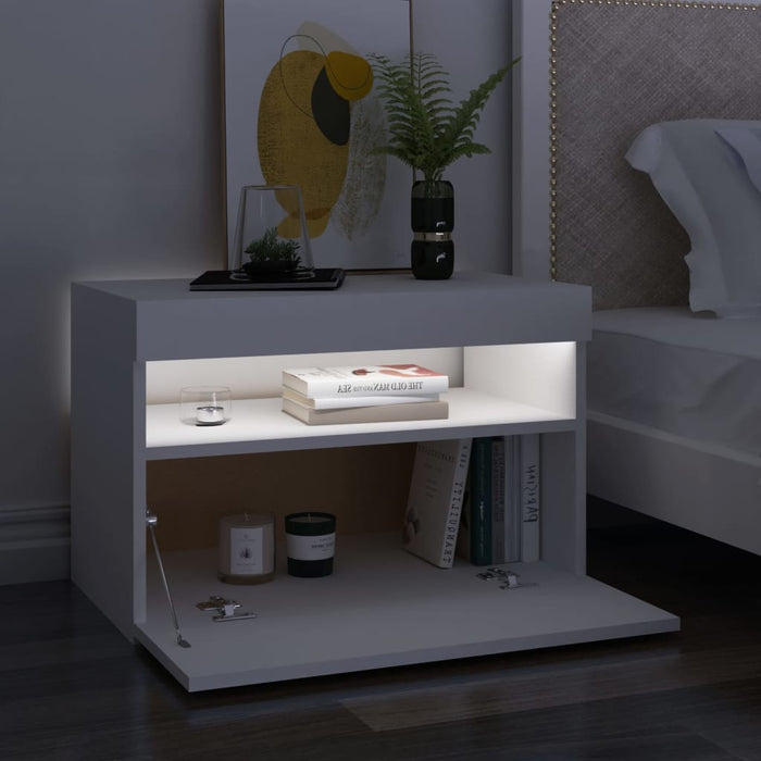 Noptieră cu lumini LED, alb, 60x35x40 cm, lemn prelucrat - WALTI WALTI