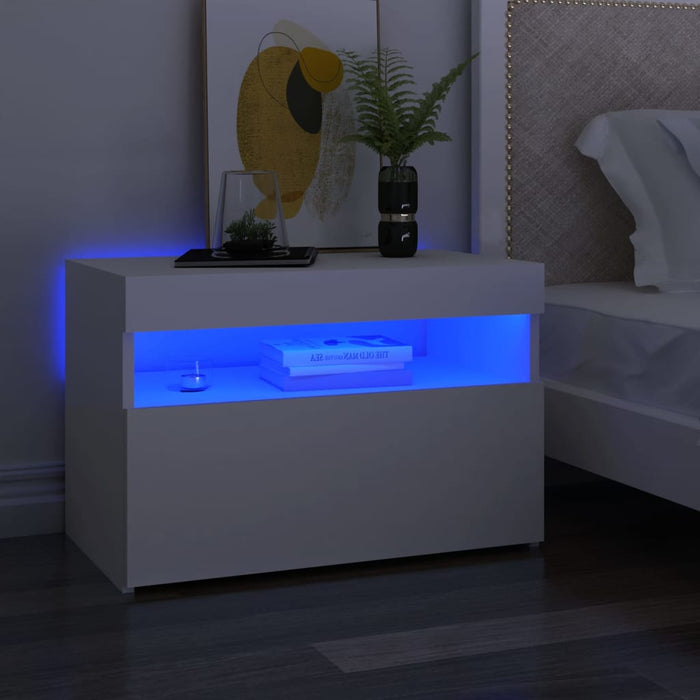 Noptieră cu lumini LED, alb, 60x35x40 cm, lemn prelucrat - WALTI WALTI