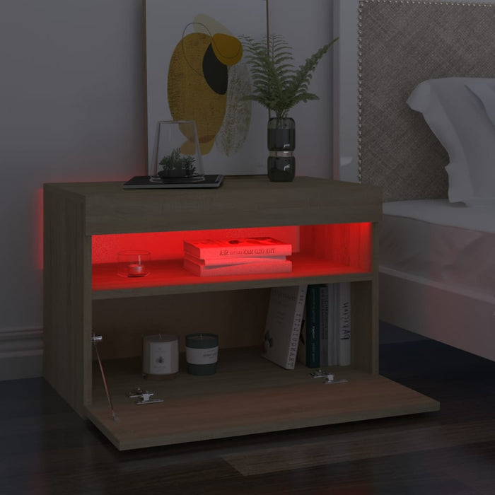 Noptieră cu lumini LED, stejar Sonoma, 60x35x40 cm - WALTI WALTI