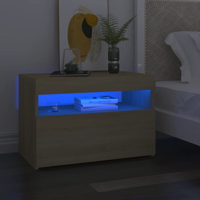 Noptieră cu lumini LED, stejar Sonoma, 60x35x40 cm - WALTI WALTI