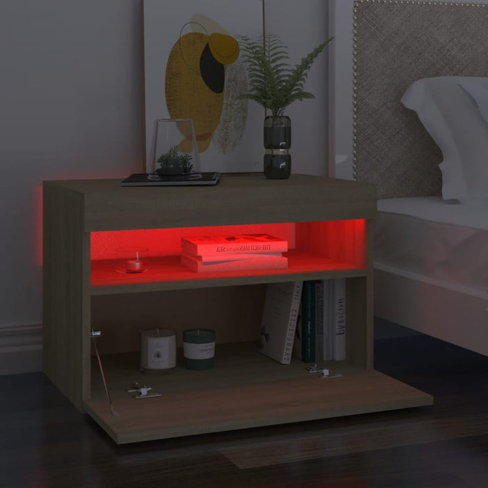 Noptieră cu lumini LED, 2 buc., stejar Sonoma, 60x35x40 cm - WALTI WALTI