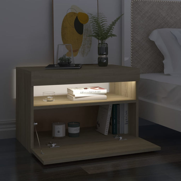 Noptieră cu lumini LED, 2 buc., stejar Sonoma, 60x35x40 cm - WALTI WALTI