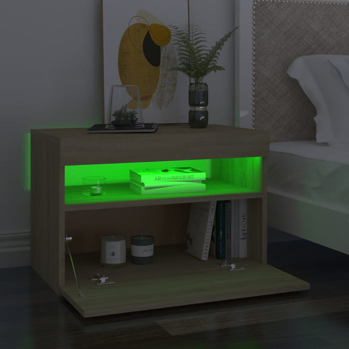 Noptieră cu lumini LED, 2 buc., stejar Sonoma, 60x35x40 cm - WALTI WALTI