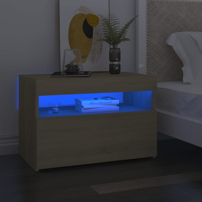 Noptieră cu lumini LED, 2 buc., stejar Sonoma, 60x35x40 cm - WALTI WALTI