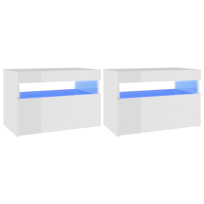 Noptiere cu lumini LED, 2 buc., alb extralucios, 60x35x40 cm WALTI